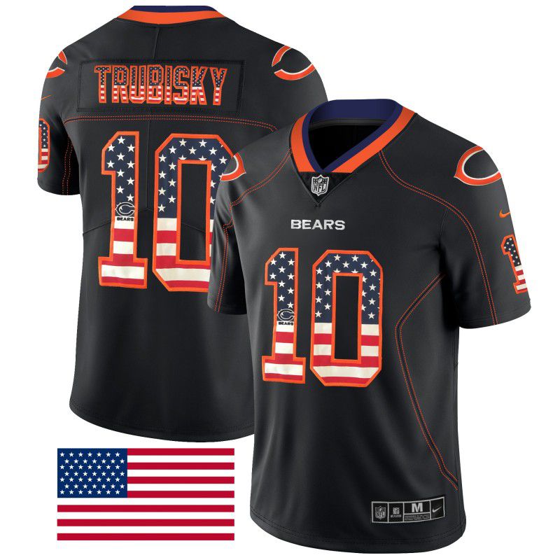 Men Chicago Bears #10 Trubisky Nike USA Flag Fashion Black Color Rush Limited NFL Jerseys